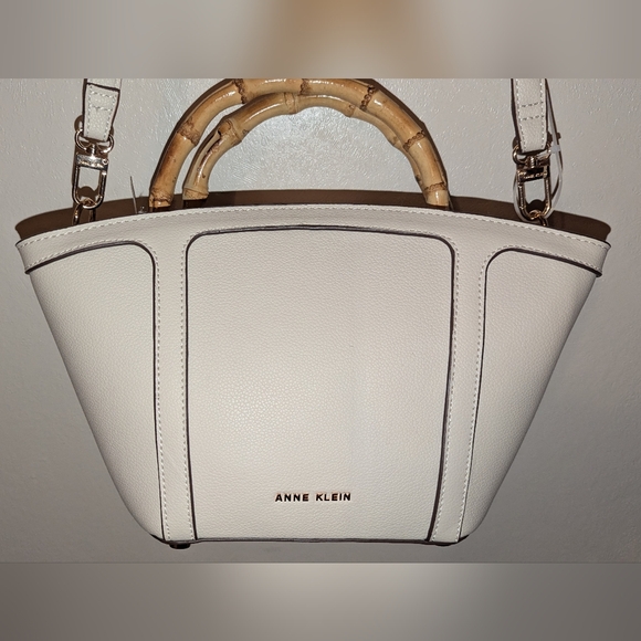Anne Klein Dahlia Satchel with Bamboo Handles Parchment White NWT - Picture 1 of 13